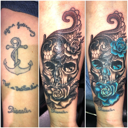 Work by Ye olde Lick & Stick Tattoo company
